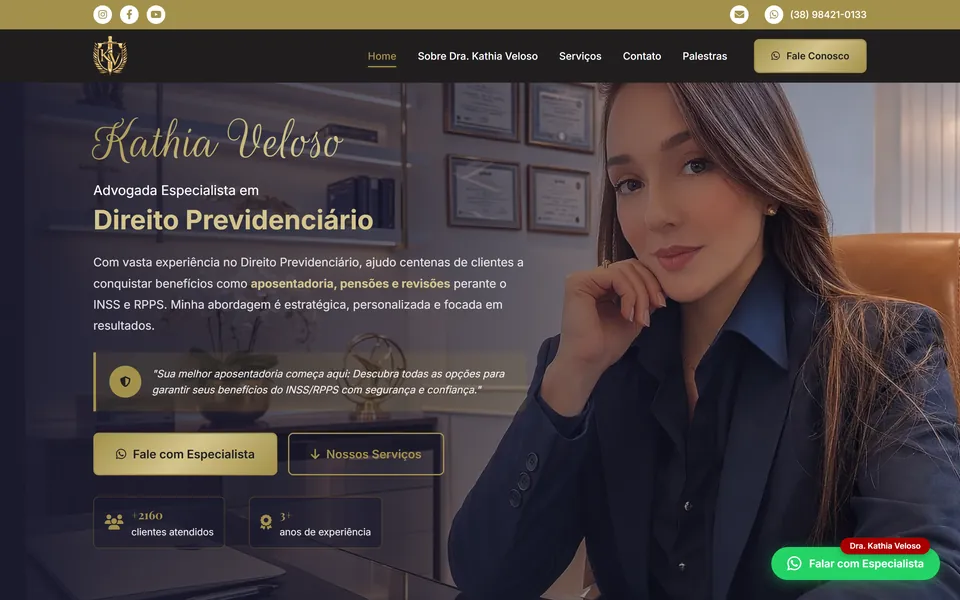 Captura de tela da página inicial do site Kathia Veloso Advocacia